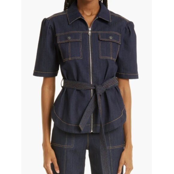 cinq a sept Jackets & Blazers - Cinq à Sept 'Luella' Top-Stitched Short-Sleeve Denim Jacket, Indigo